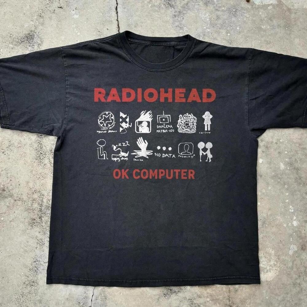 Gildan Black T-Shirt, Radiohead Ok Computer Black Cotton T-Shirt